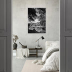 Black and white framed print of Upstate NY summer lake scene from the Travel Collection by My Store, studio edition holiday series.