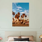 SoCal Beach canvas print featuring edgy palm trees and graffiti design, capturing California beach oasis with vibrant colors and artistic details.