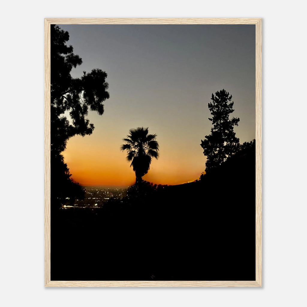 Winter Sunset Laurel Canyon Hollywood Hills framed poster featuring California landscape art with a sunset scene and artistic studio edition design.