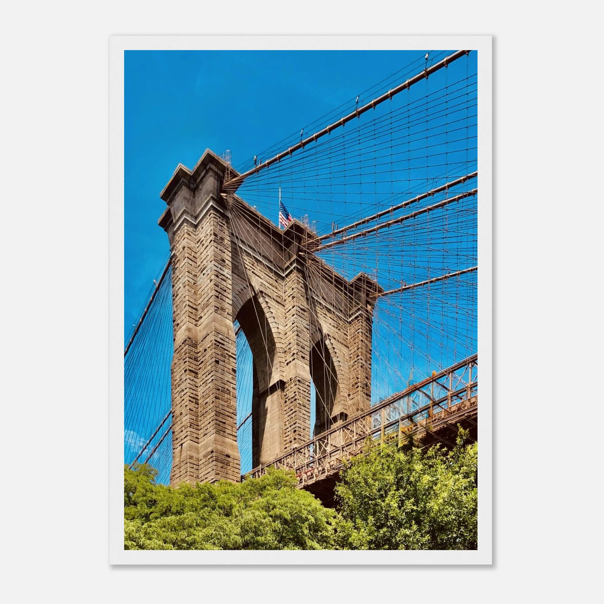 Framed NYC Brooklyn Bridge print featuring a Dumbo view from the Studio Edition, showcasing iconic New York City scenery.