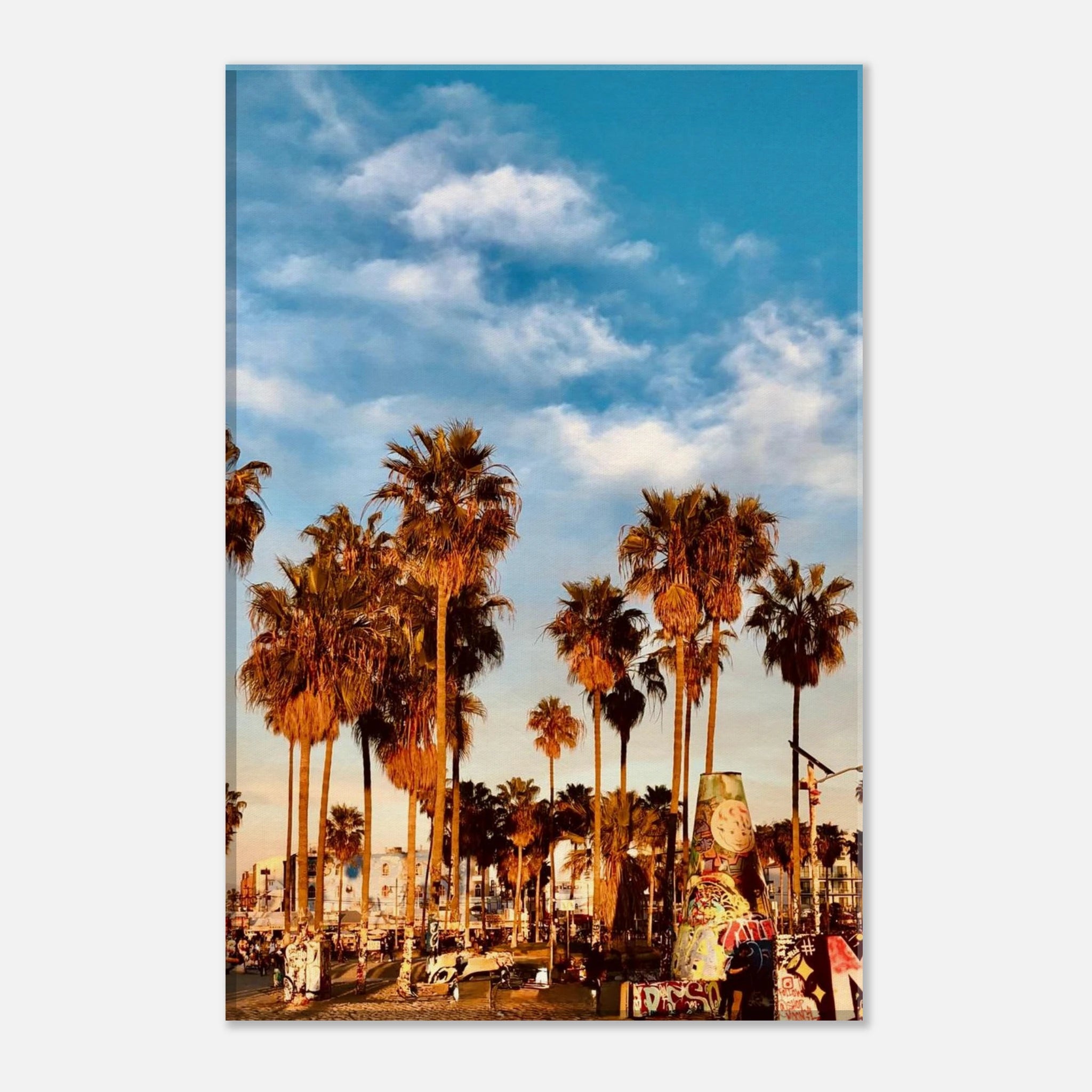SoCal Beach canvas print featuring edgy palm trees and graffiti design, California-themed Studio Edition wall art.