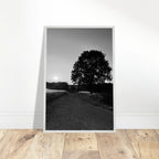 Mounted wooden framed print of a black and white summer scene in the English Cotswolds from the Travel Collection.