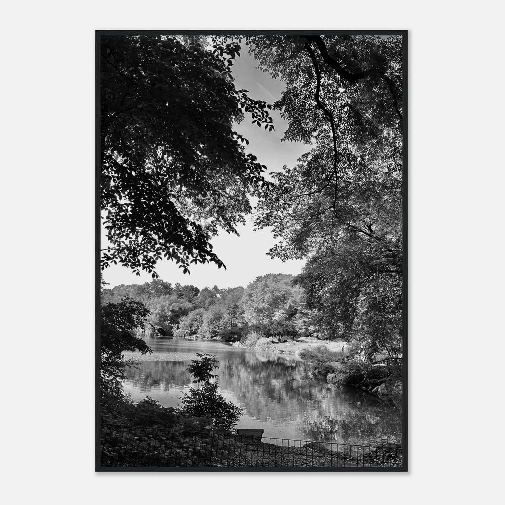 Black and white framed print of a summer lake scene from Upstate NY, part of the Studio Edition Travel Collection.