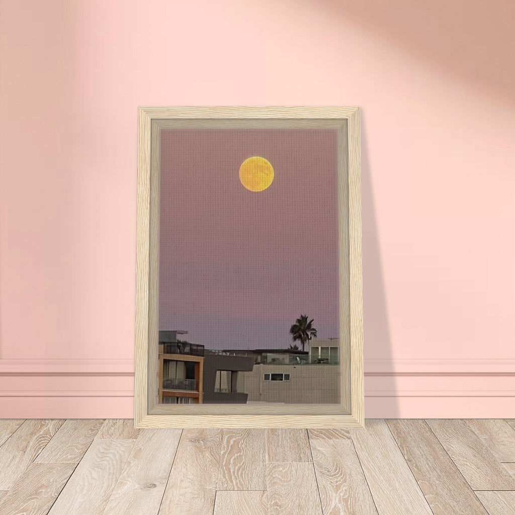 Beach moody wall art print featuring a harvest moon scene on framed canvas, California Canvas Studio Edition.