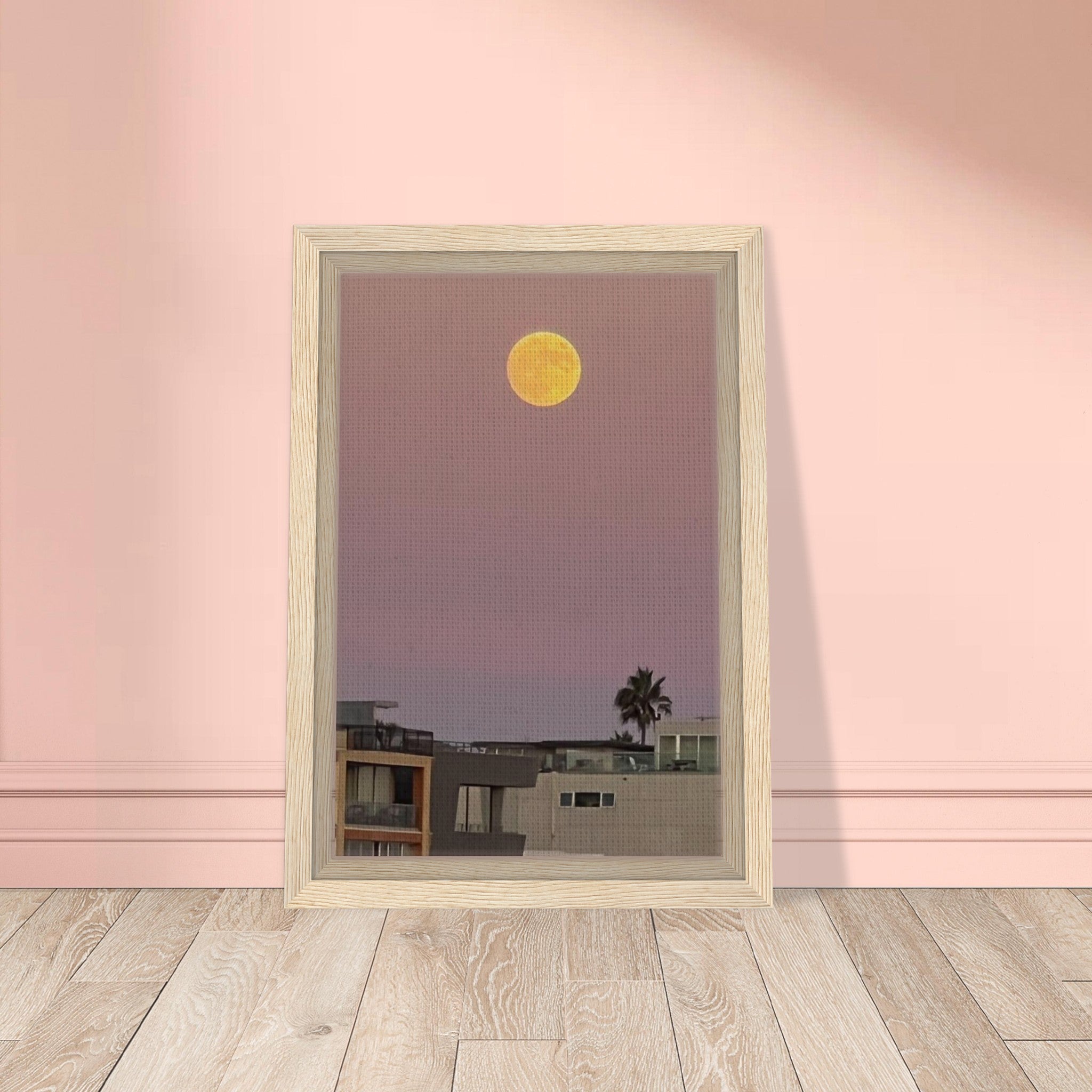 Beach moody wall art print featuring a harvest moon scene on framed canvas, California Canvas Studio Edition.