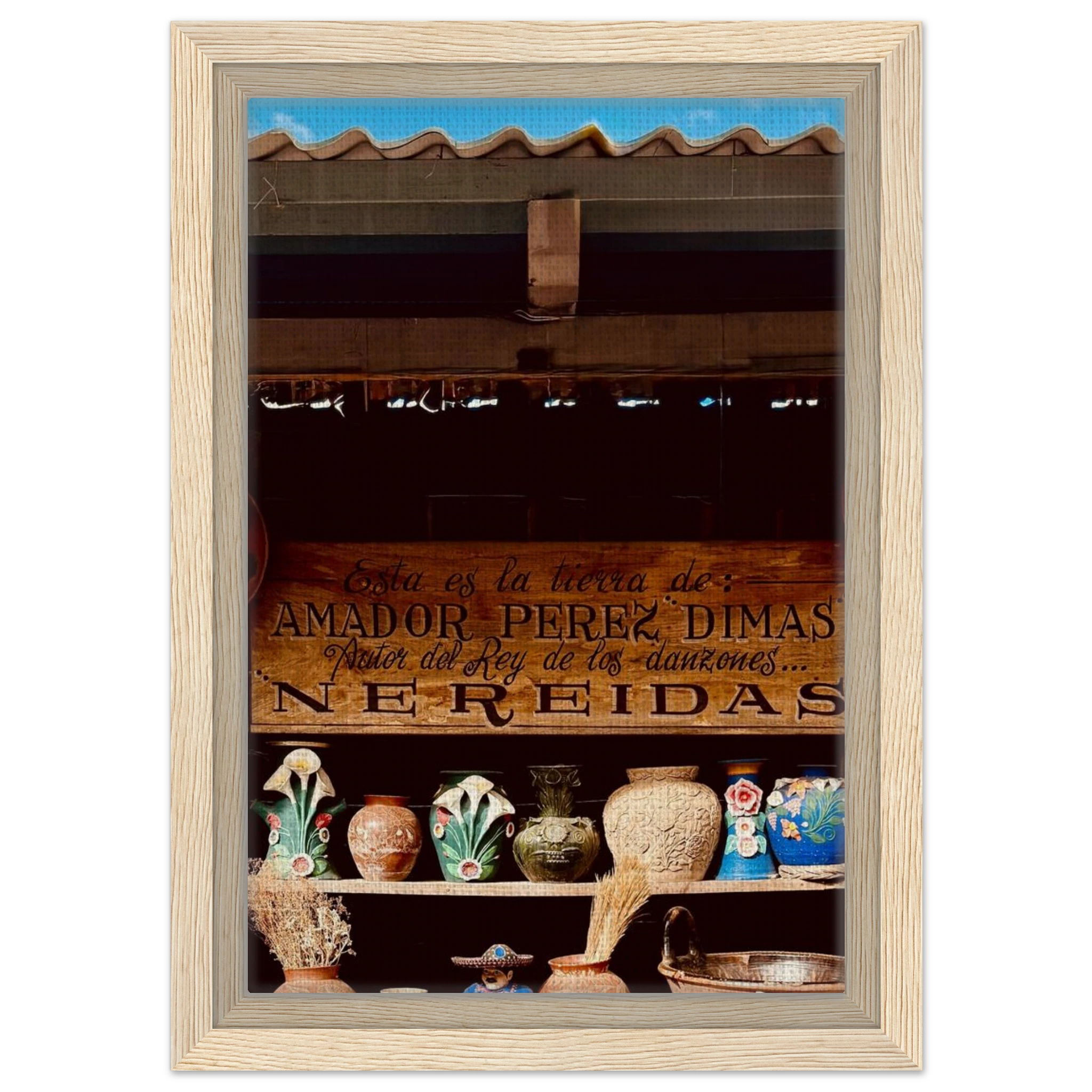 Framed canvas print of Oaxaca street fair scene from CaliCuration's Mexico Travel Collection, showcasing vibrant Mexican street life.