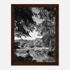 Black and white framed print of a summer lake scene from Upstate NY, part of the Studio Edition Travel Collection.