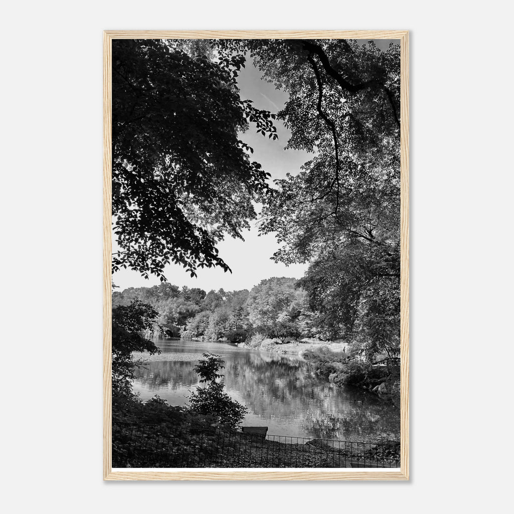 Black and white framed print of a summer lake scene from Upstate NY, part of the Studio Edition Travel Collection by My Store.