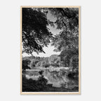 Black and white framed print of a summer lake scene from Upstate NY, part of the Studio Edition Travel Collection by My Store.