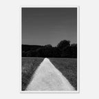 Black and white framed poster of a summer road scene from the Travel Collection, printed on semi-glossy paper, studio edition.