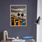 Oaxaca two palm trees framed canvas print by CaliCuration from Mexico travel collection, showcasing tropical landscape artwork.