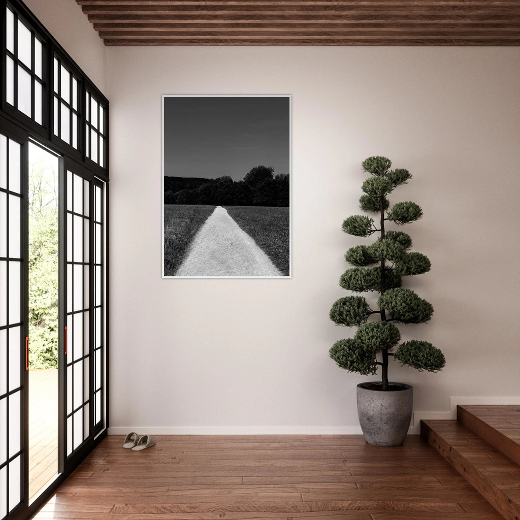 Black and white framed poster of a summer road scene on semi-glossy paper, part of the Studio Edition travel collection.