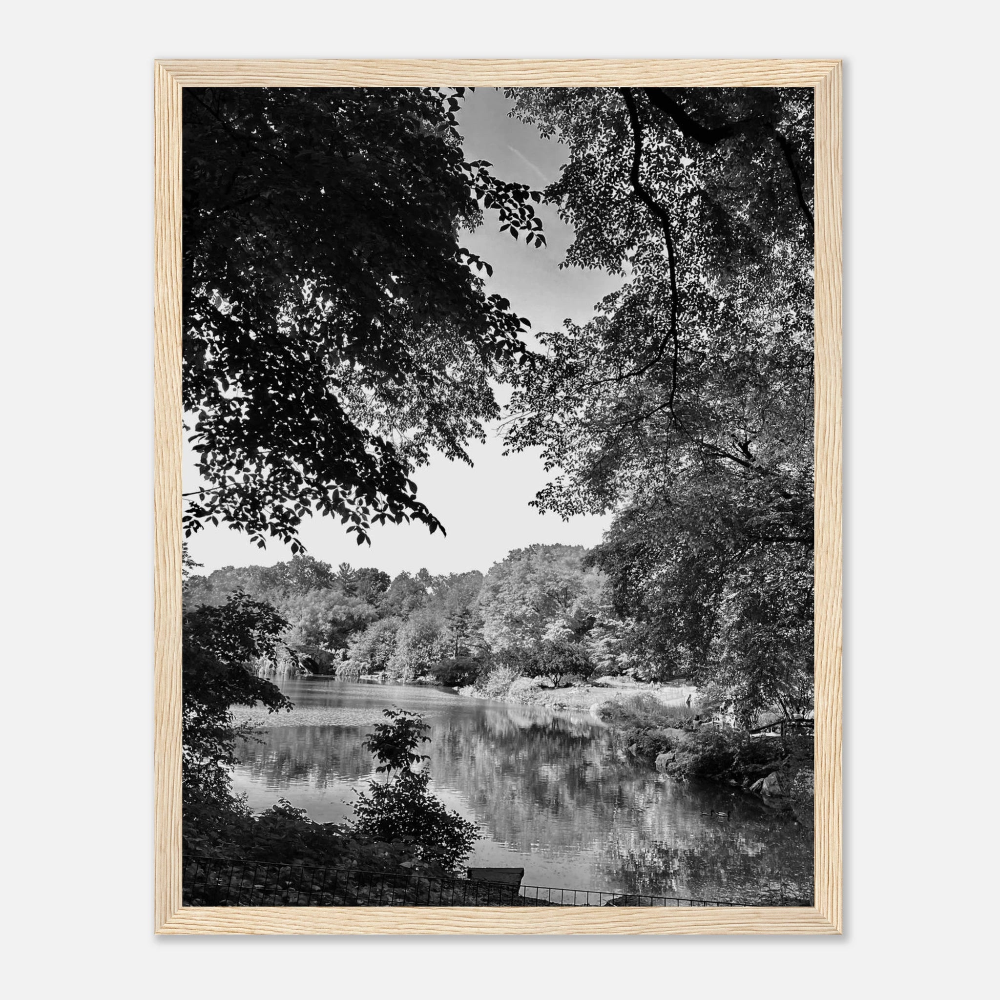 Black and white framed print of Upstate NY summer lake scene from the Studio Edition Travel Collection by My Store.