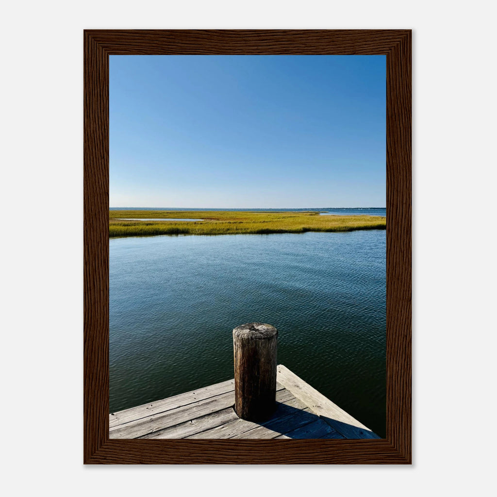 Framed print of Long Island Sound pier scene from My Store's Endless Summer Mood Travel Collection wall art.