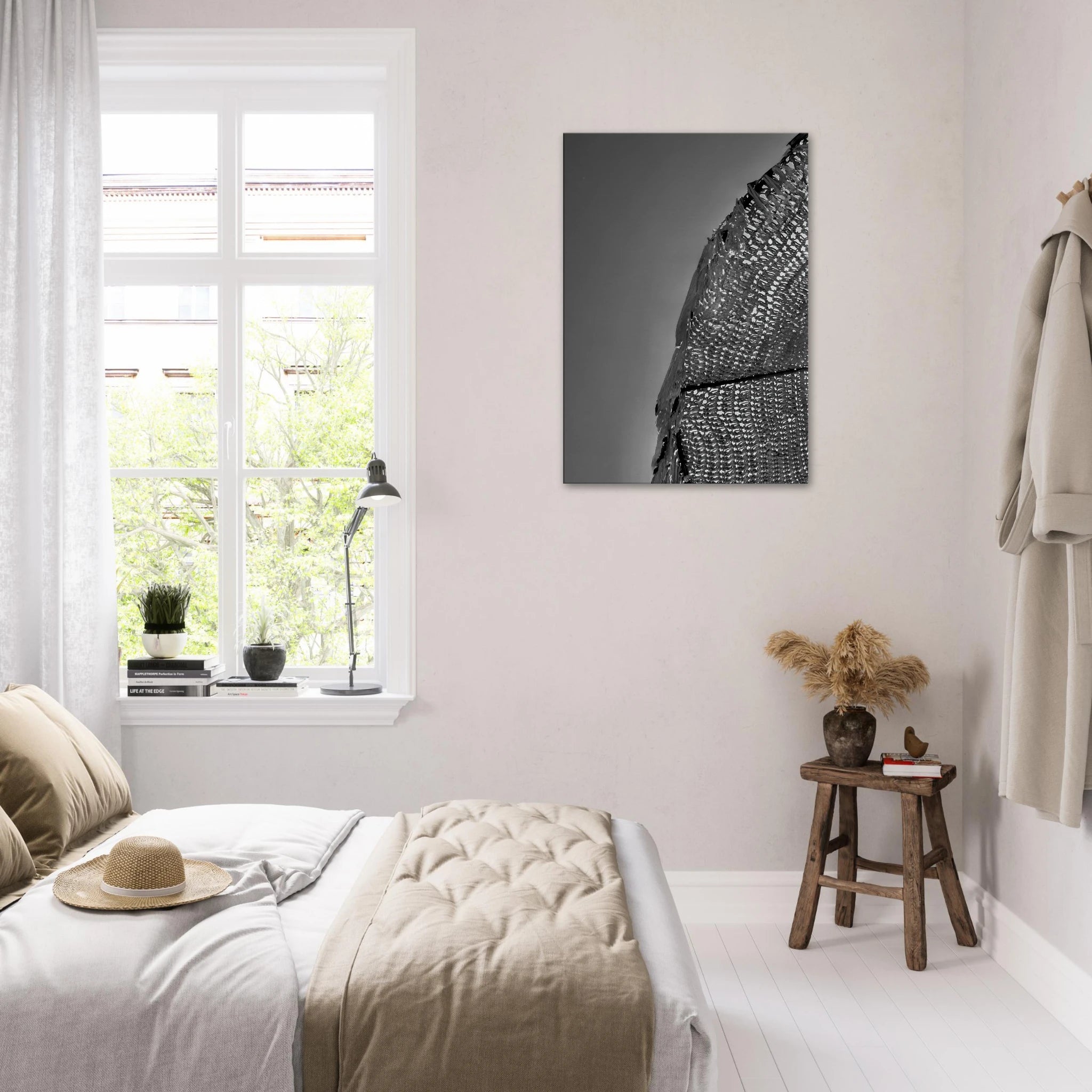 Black and white abstract canvas wall art from My Store's Architectural Light Study Travel Collection, featuring minimalist design.