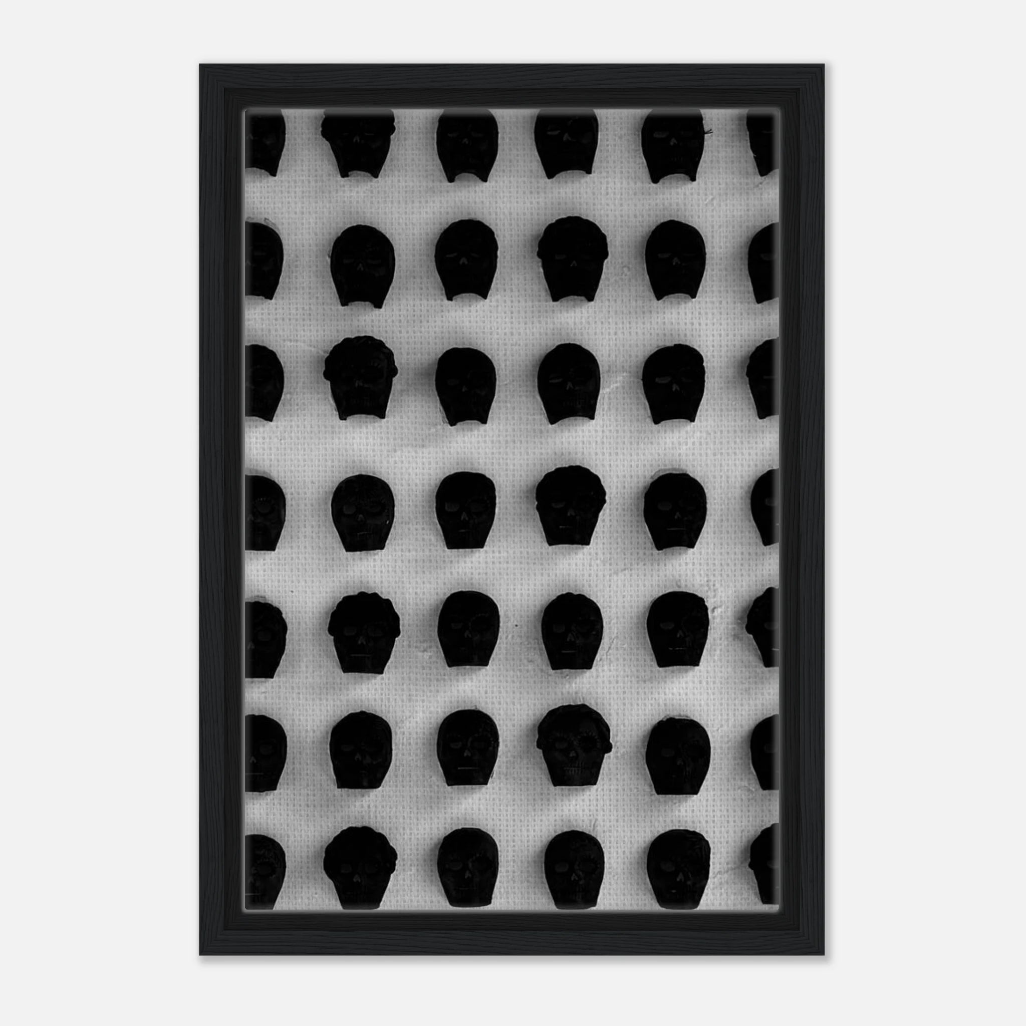 Black and white monochrome skull grid canvas wall art, minimalist abstract photography print for modern home decor.