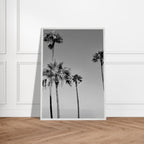 Premium wooden framed black and white California beach icons poster art in semi-gloss finish, Studio Edition.