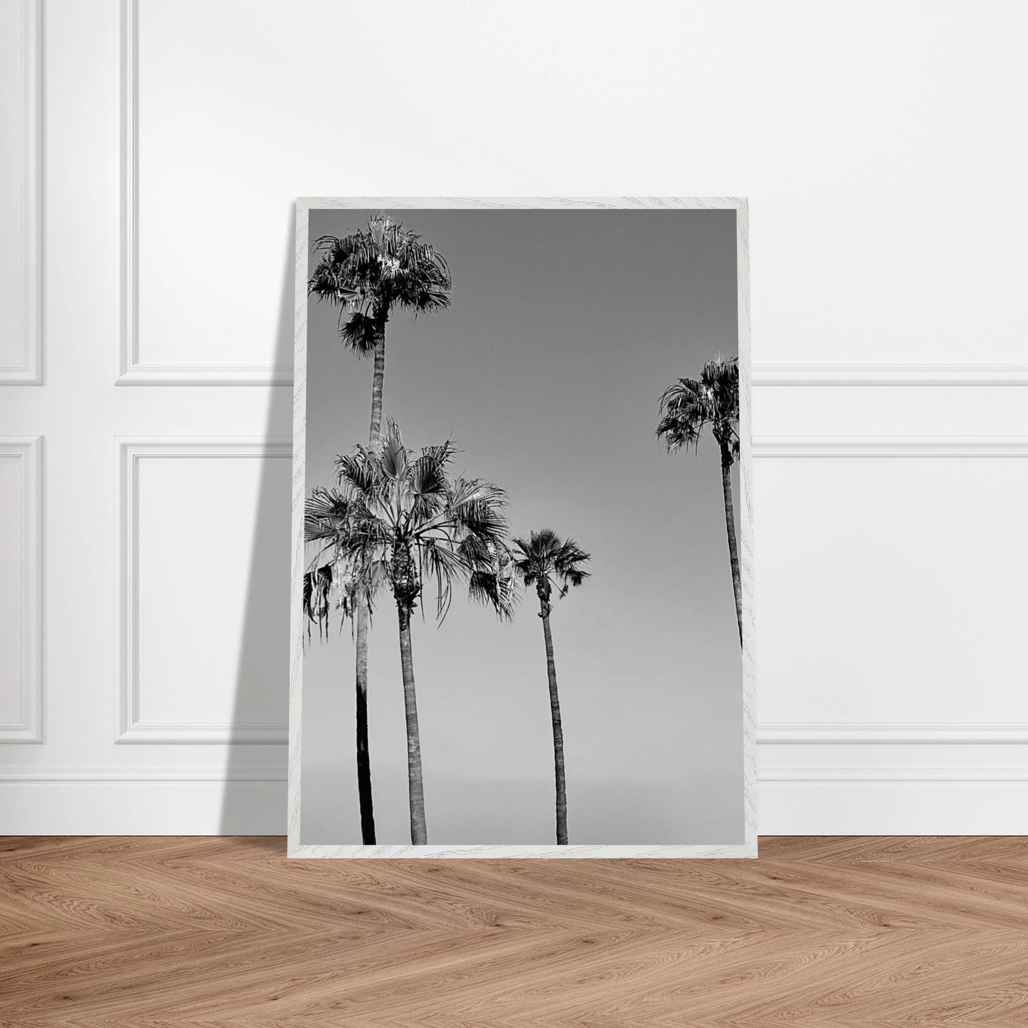 Premium wooden framed black and white California beach icons poster art in semi-gloss finish, Studio Edition.