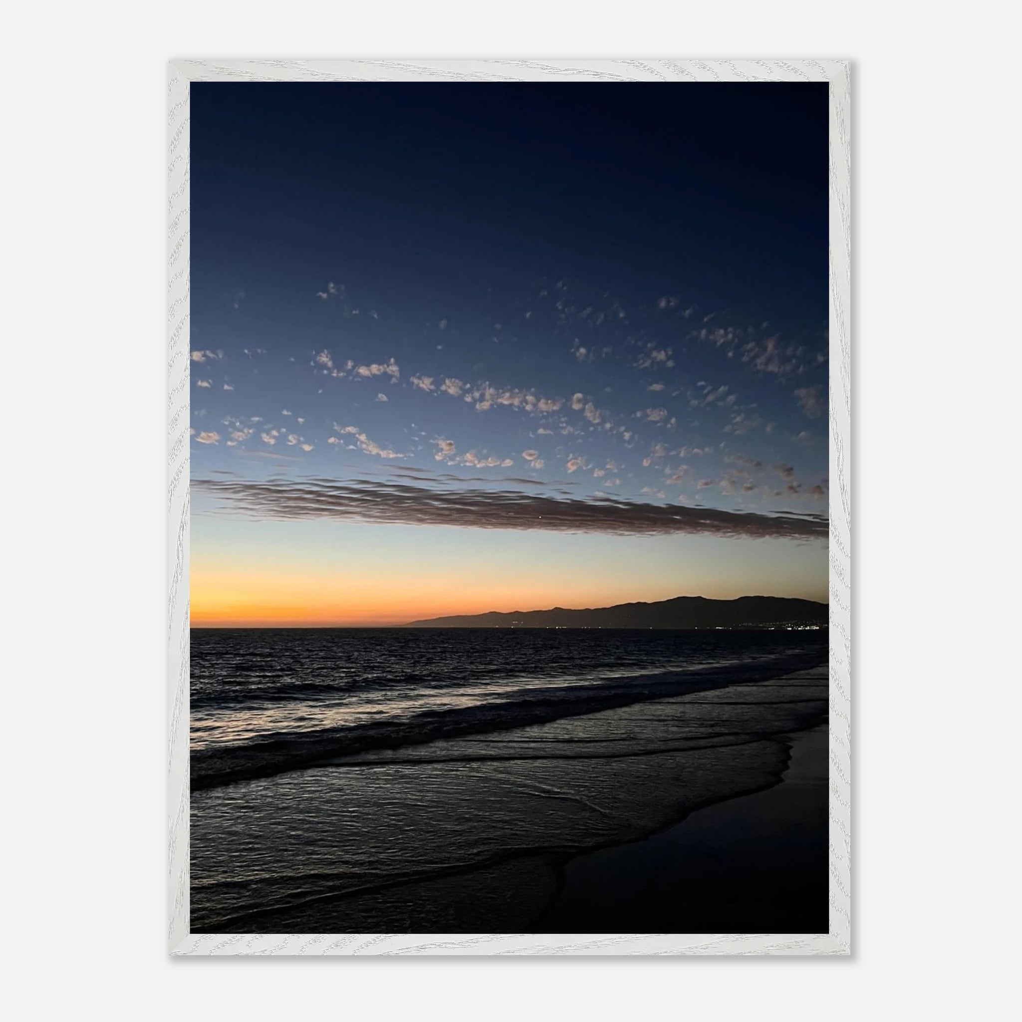 Premium wooden framed poster of a vibrant SoCal fall sunset, California art, semi-glossy finish, ideal for home décor.