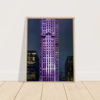 Framed canvas print of the NYC holiday skyline in purple hues from the Travel Collection by My Store, showcasing cityscape art.