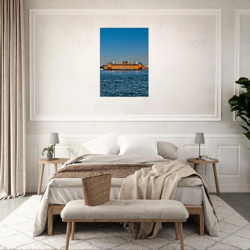 NYC skyline canvas print featuring the Staten Island Ferry from CaliCuration's Travel Collection, studio edition on high-quality print material