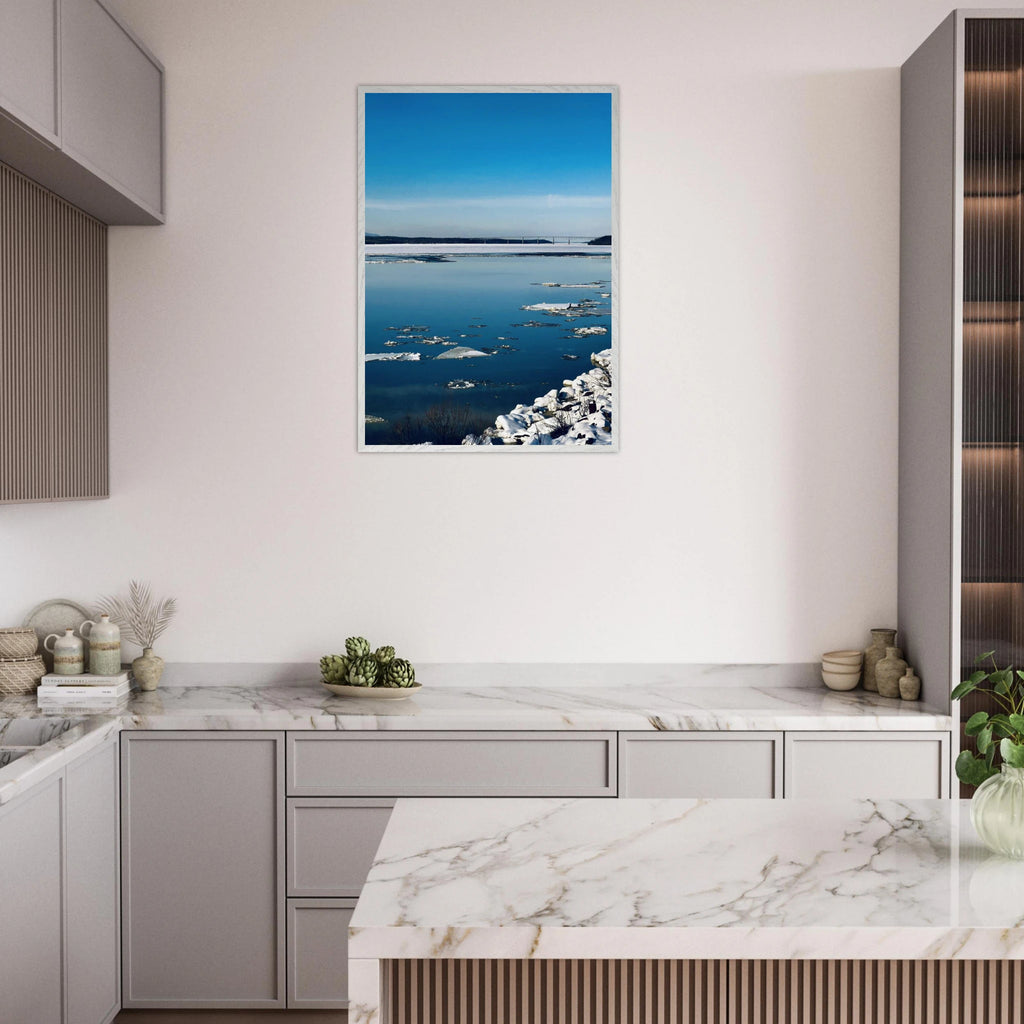 Wooden framed Hudson Valley winter print from the Studio Edition travel collection, featuring snowy landscape and holiday vibes.