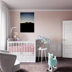 Black and white framed poster of Hollywood Hills with city lights, featuring California scenery from the Summer Hike series.