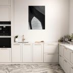 Black and white abstract canvas print of NYC Hudson River pier with high heels in water, part of the Studio Edition Travel Collection.