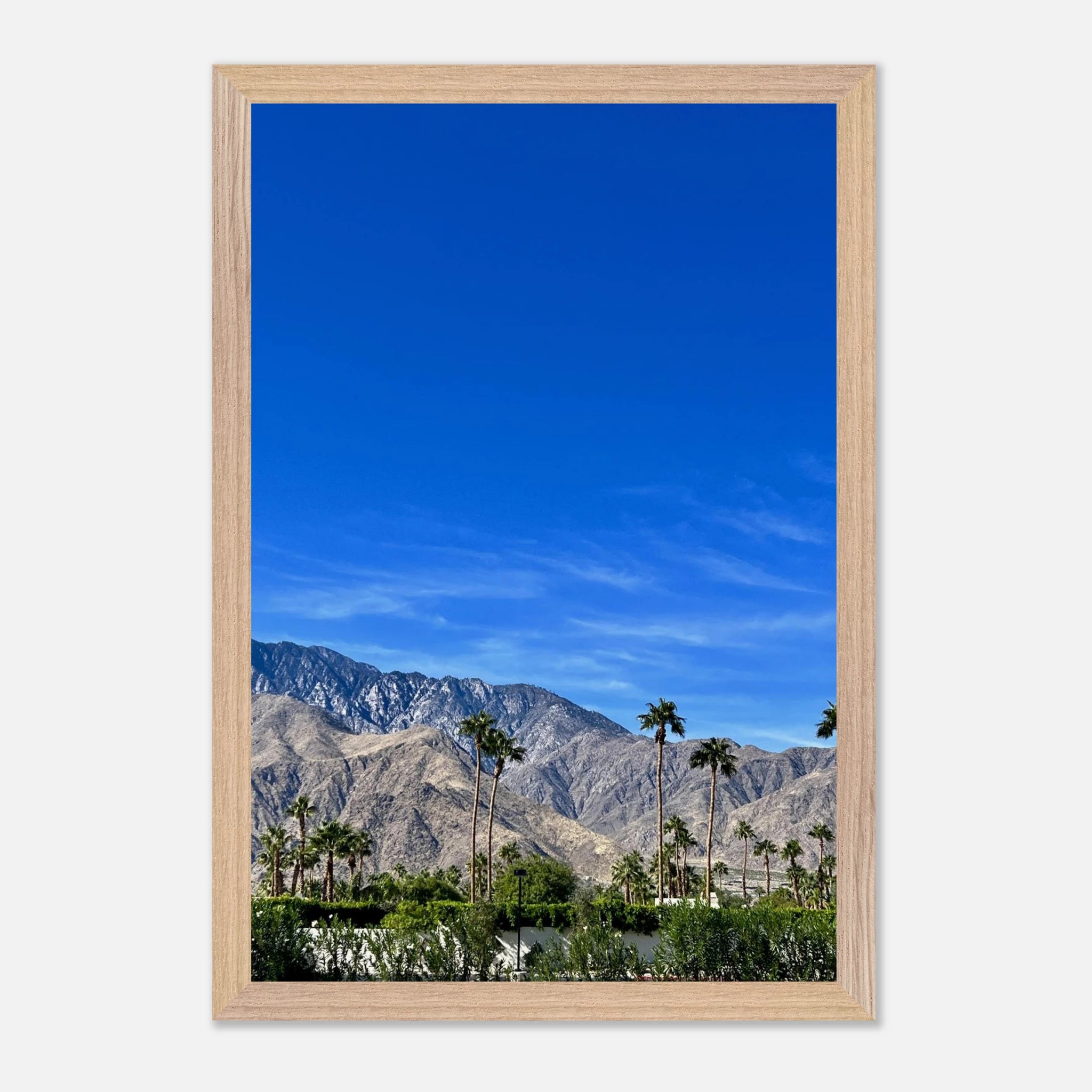Premium wooden framed poster of a sunny fall day in Palm Springs, California, featuring vibrant autumn landscape art by My Store.