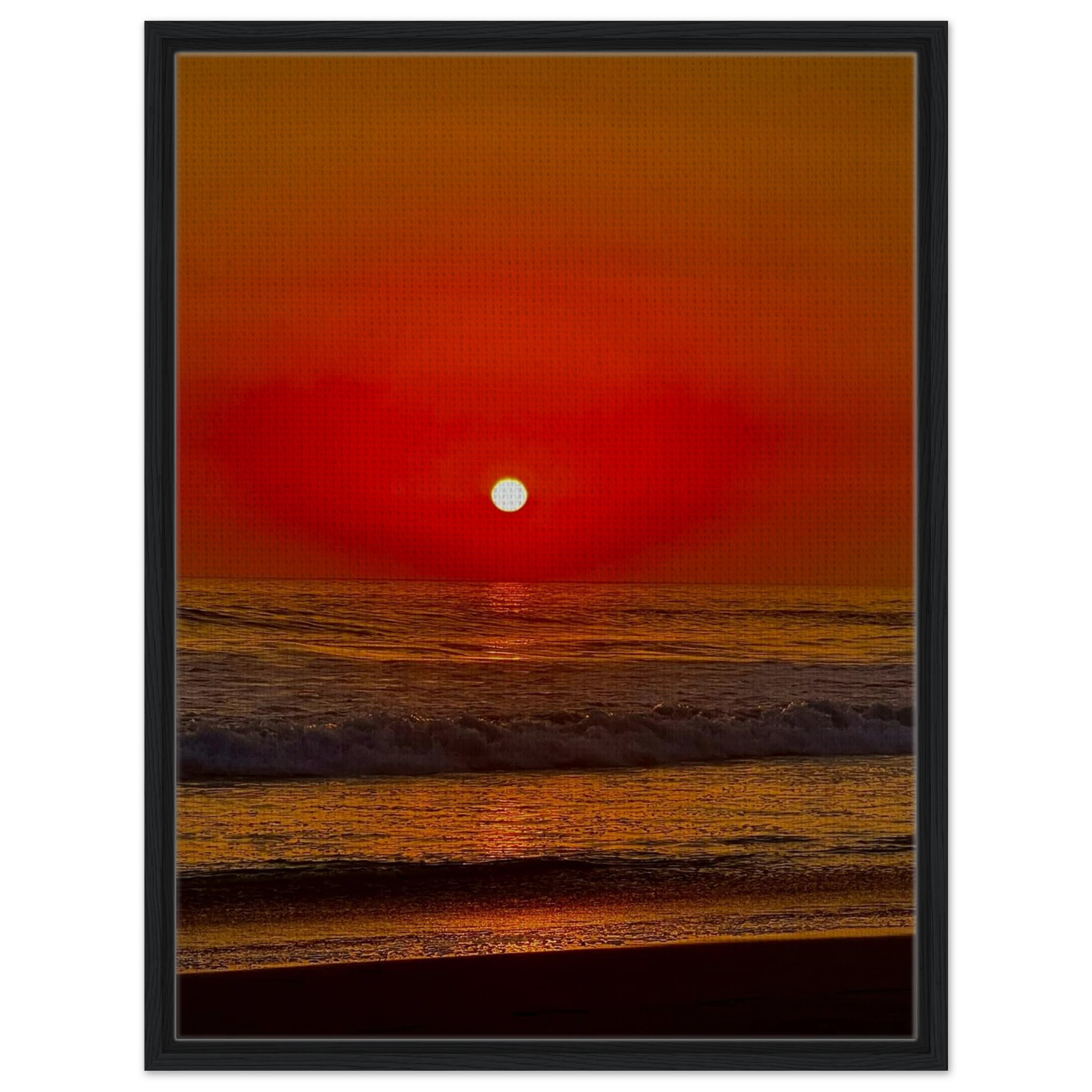Framed canvas print of California Red Sunset Series 2/3 by CaliCuration featuring vivid red hues and sunset imagery.
