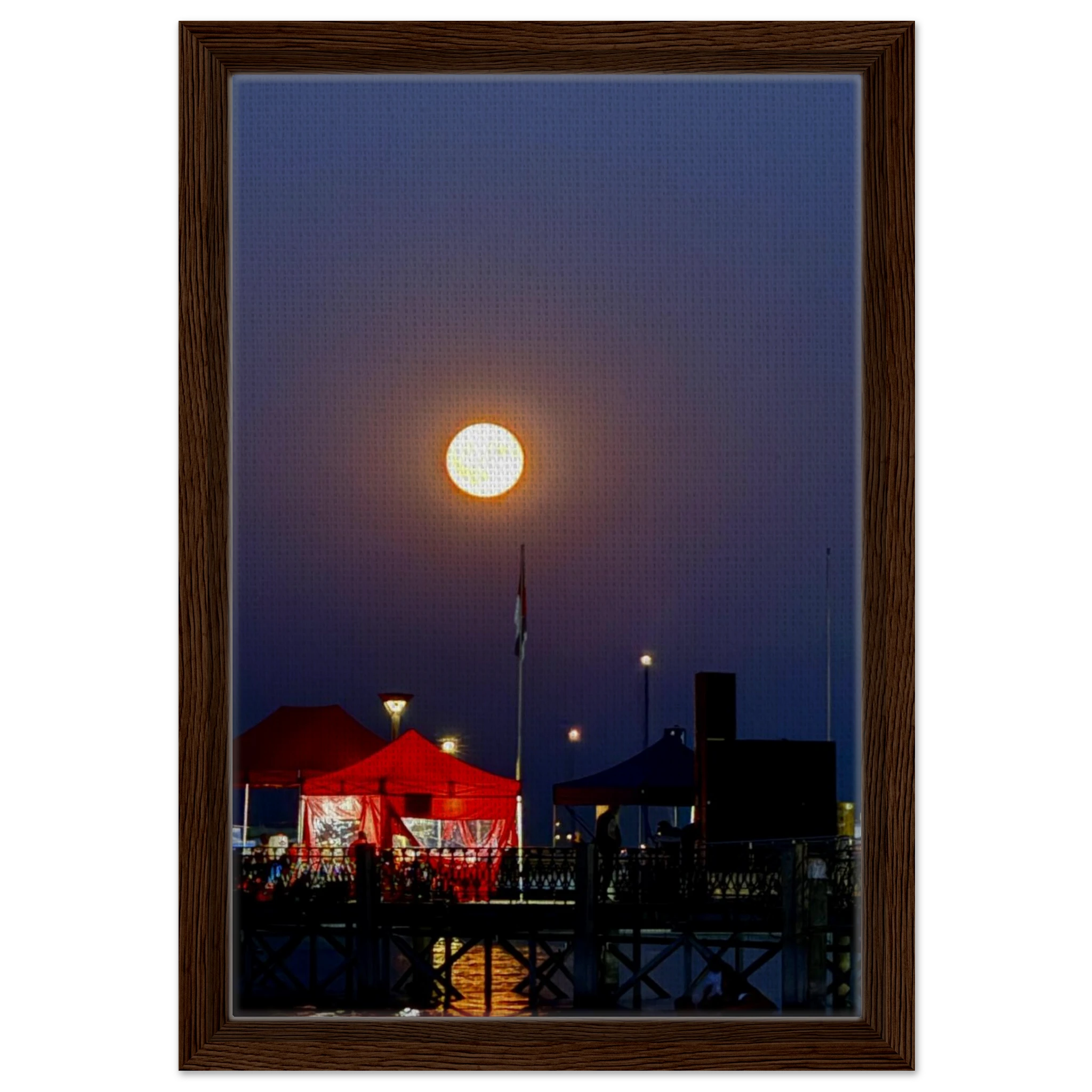 Mystical Fall Full Moon wooden framed canvas print from CaliCuration's Travel Collection, featuring a vibrant autumn moon scene.
