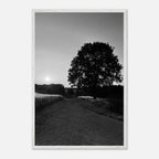Mounted wooden framed poster of a black and white summer countryside scene in the Cotswolds, part of the Studio Edition travel collection.