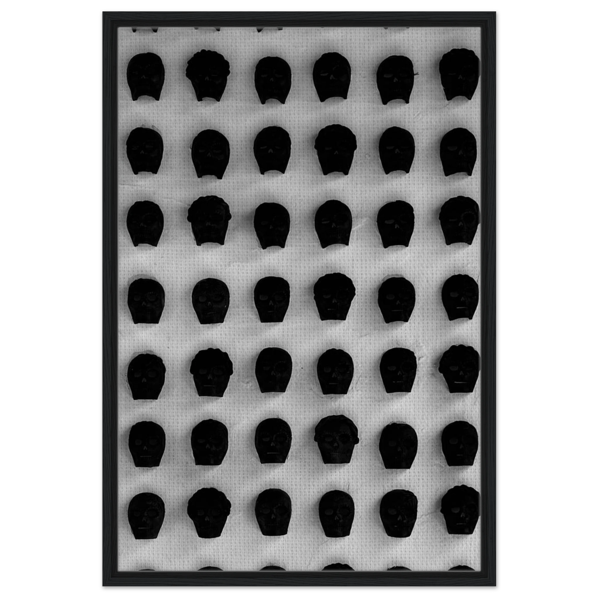 Black and white monochrome skull grid canvas wall art, minimalist statement photography print for modern interior decor.