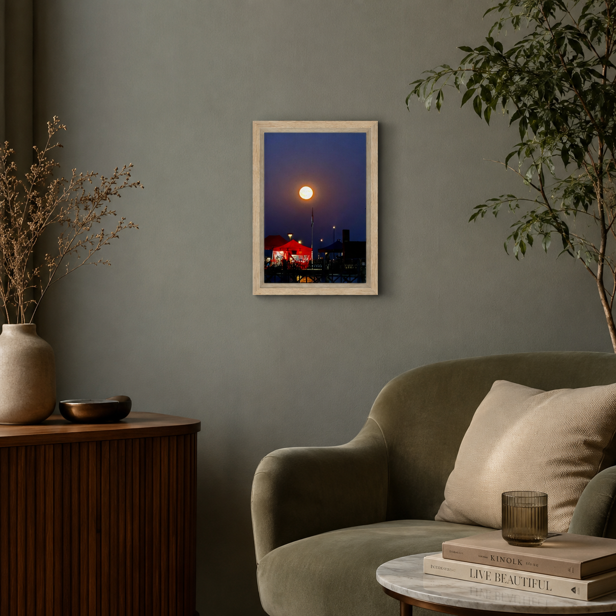 Mystical Fall Full Moon Framed Canvas | Celestial Wall Art