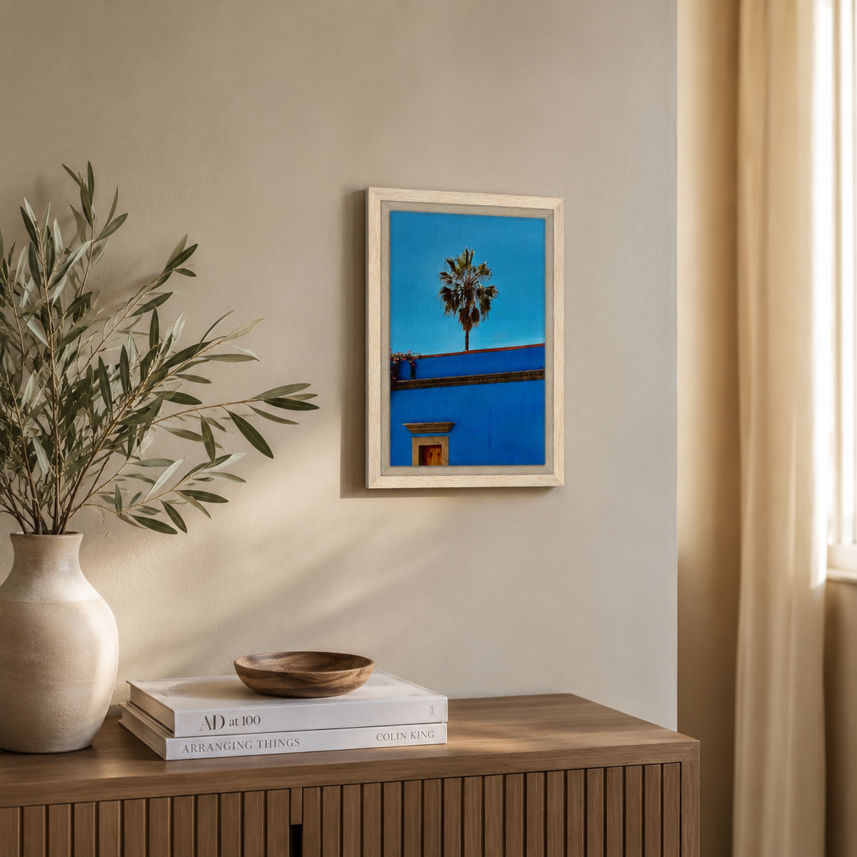 Oaxaca Palm Tree in Blue Framed Canvas | Mexico Wall Art
