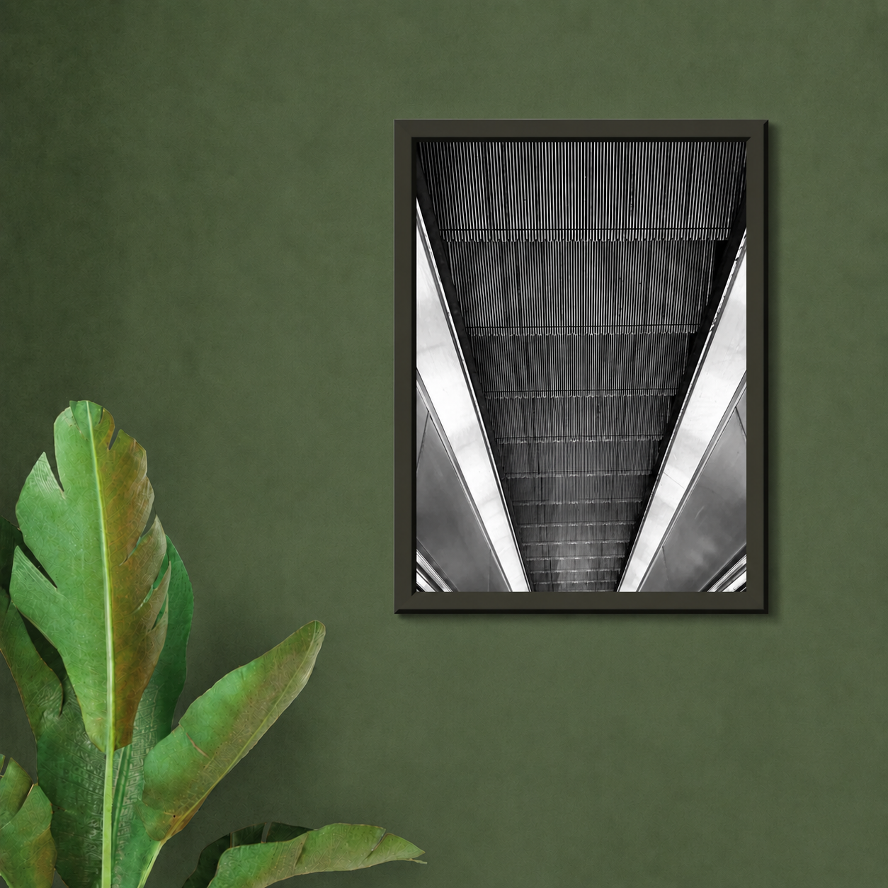 London Tube Escalator Framed Poster | Black and White Abstract Wall Art