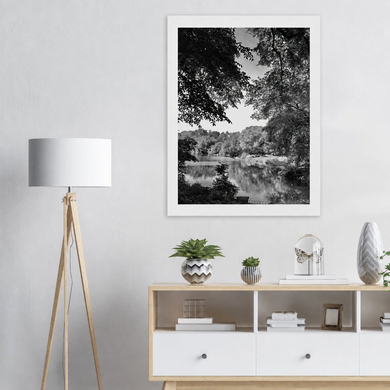 Upstate New York Summer Lake Framed Poster | Black and White Wall Art