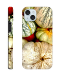 Fall Harvest pumpkin and gourd phone case with rustic farmhouse design, featuring vibrant autumn colors and print material.