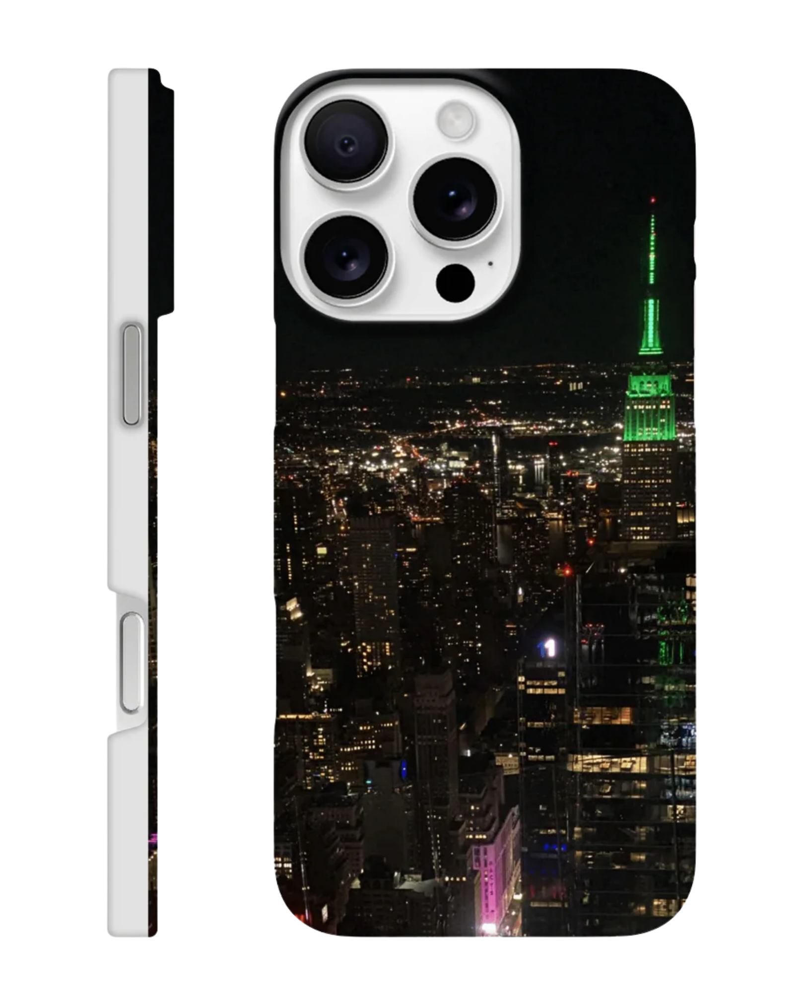 NYC skyline night phone case with sleek slim design and durable protection, featuring cityscape print on a smartphone.
