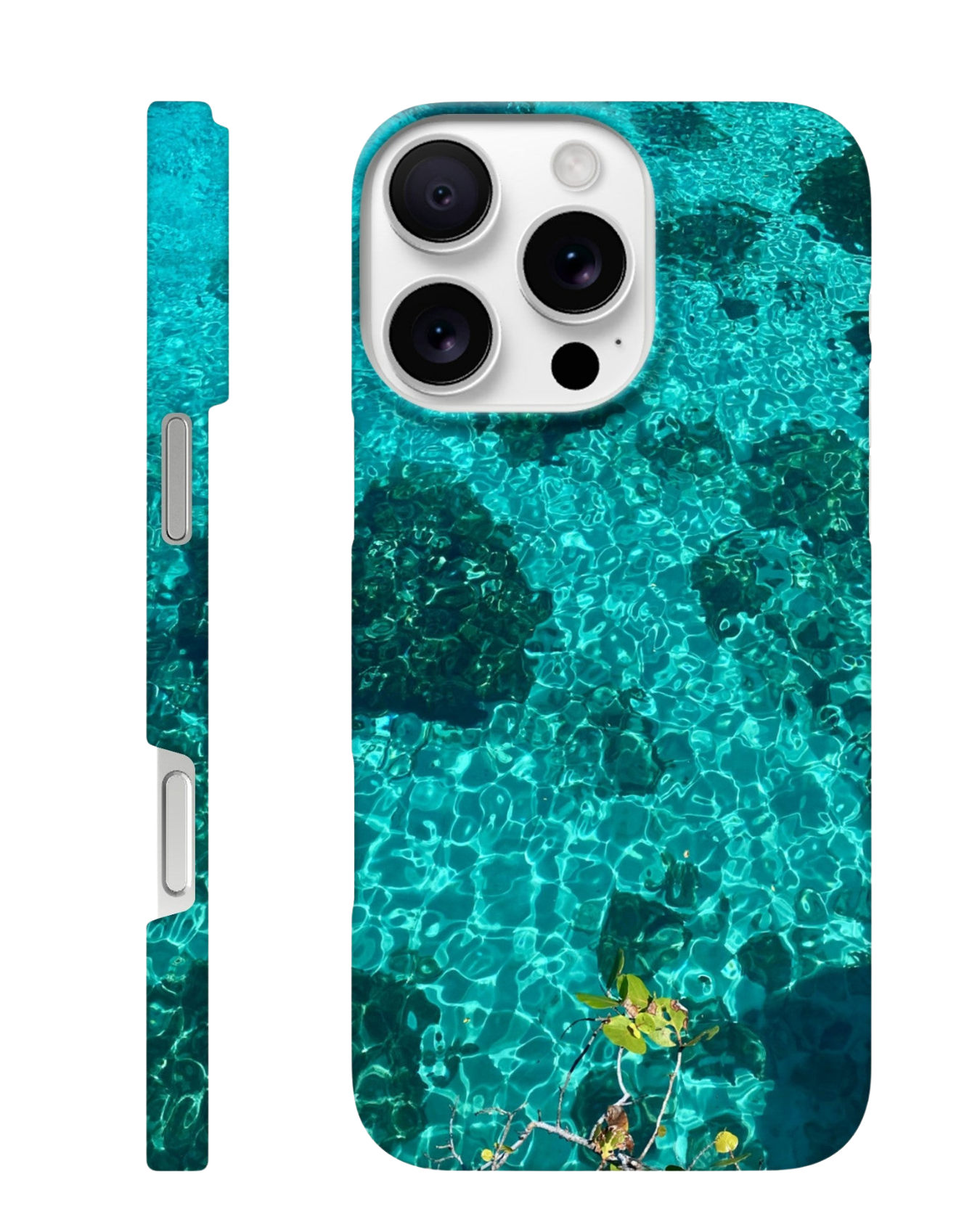 Blue slim iPhone cover with artistic print, durable design, ideal as a trendy beach phone case for women.