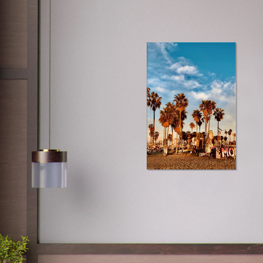 SoCal Beach canvas print featuring palm trees and graffiti-inspired California wall art on high-quality print material