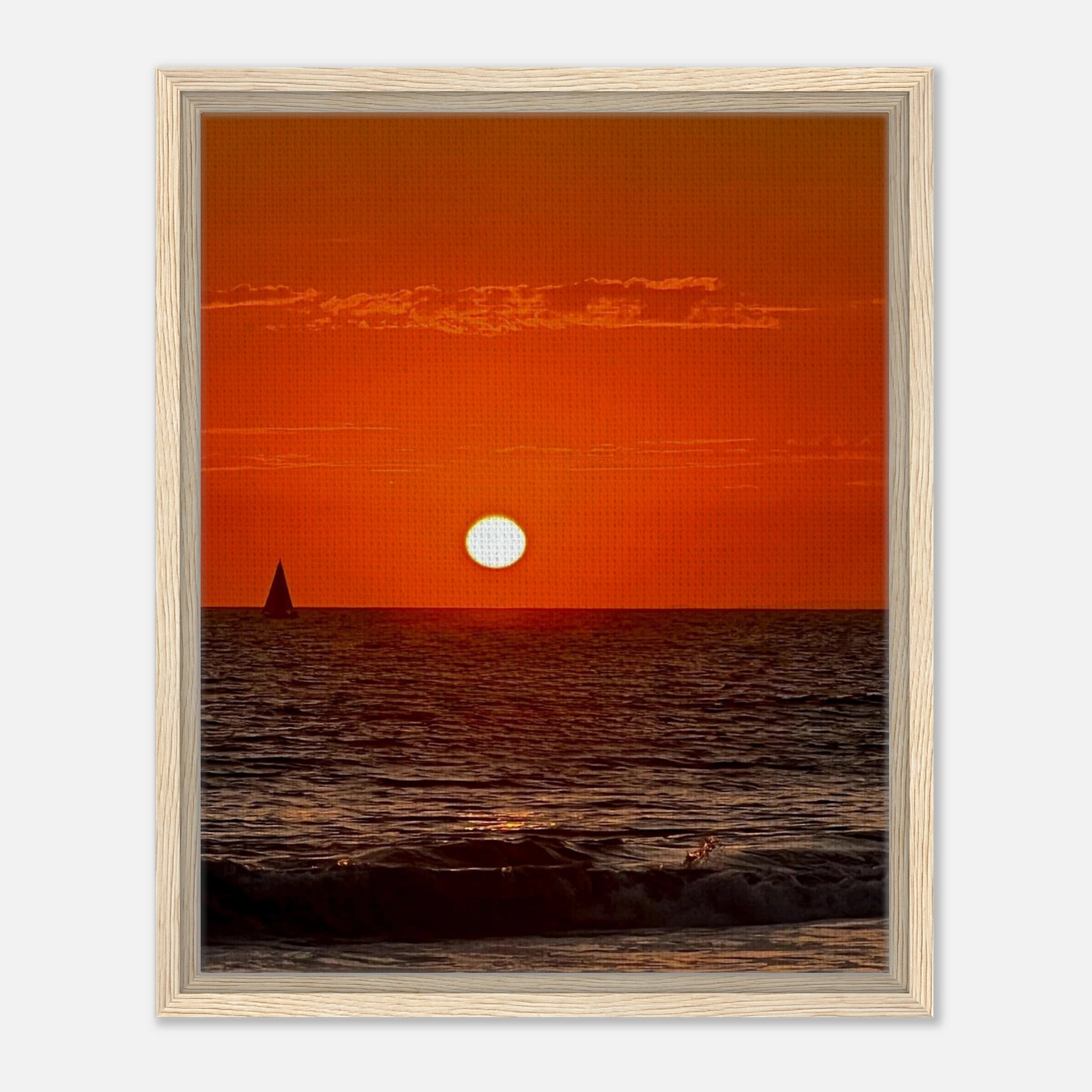 Framed canvas print of California Red Sunset Series 1/3 by CaliCuration featuring vibrant red sunset hues and artistic studio edition.