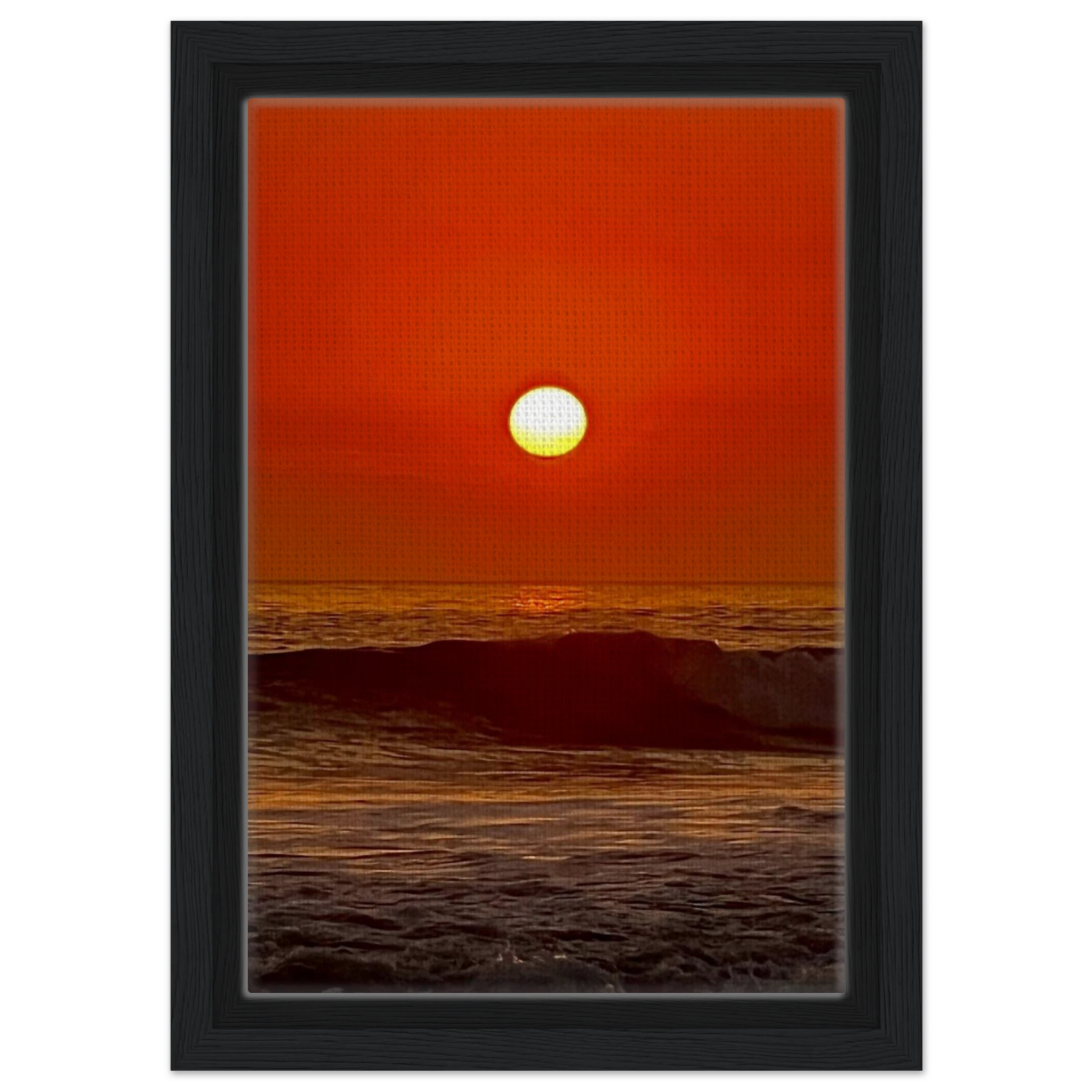 Framed canvas print of California Red Sunset Series 3/3 by CaliCuration showcasing vibrant red sunset hues in a captivating design.