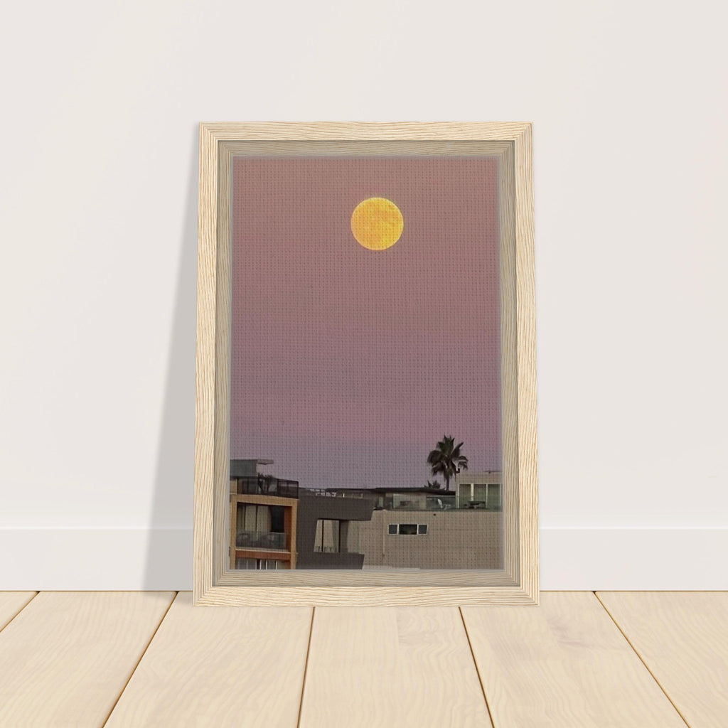 Beach moody wall art print featuring a harvest moon scene on framed canvas, California Canvas Studio Edition.