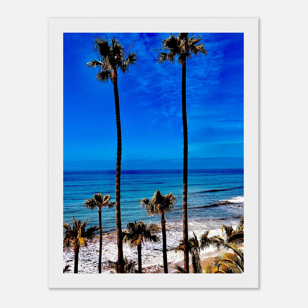 Malibu Palm Tree Family framed poster by CaliCuration featuring California art print in spring '26 edition, displayed with a wooden frame.