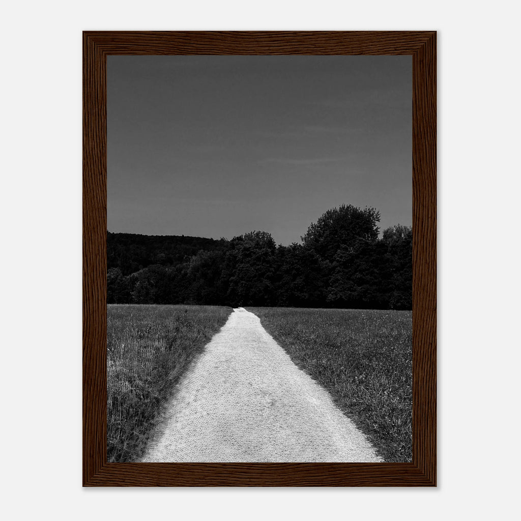 Black and white framed poster of a summer road scene from the Travel Collection, printed on premium semi-glossy paper.