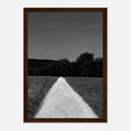 Black and white framed poster featuring a summer road scene from the Travel Collection, printed on semi-glossy paper, Studio Edition.