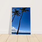 Framed Hawaii travel poster featuring iconic palm trees and Pacific waves, from CaliCuration's Studio Edition Spring '26 collection.