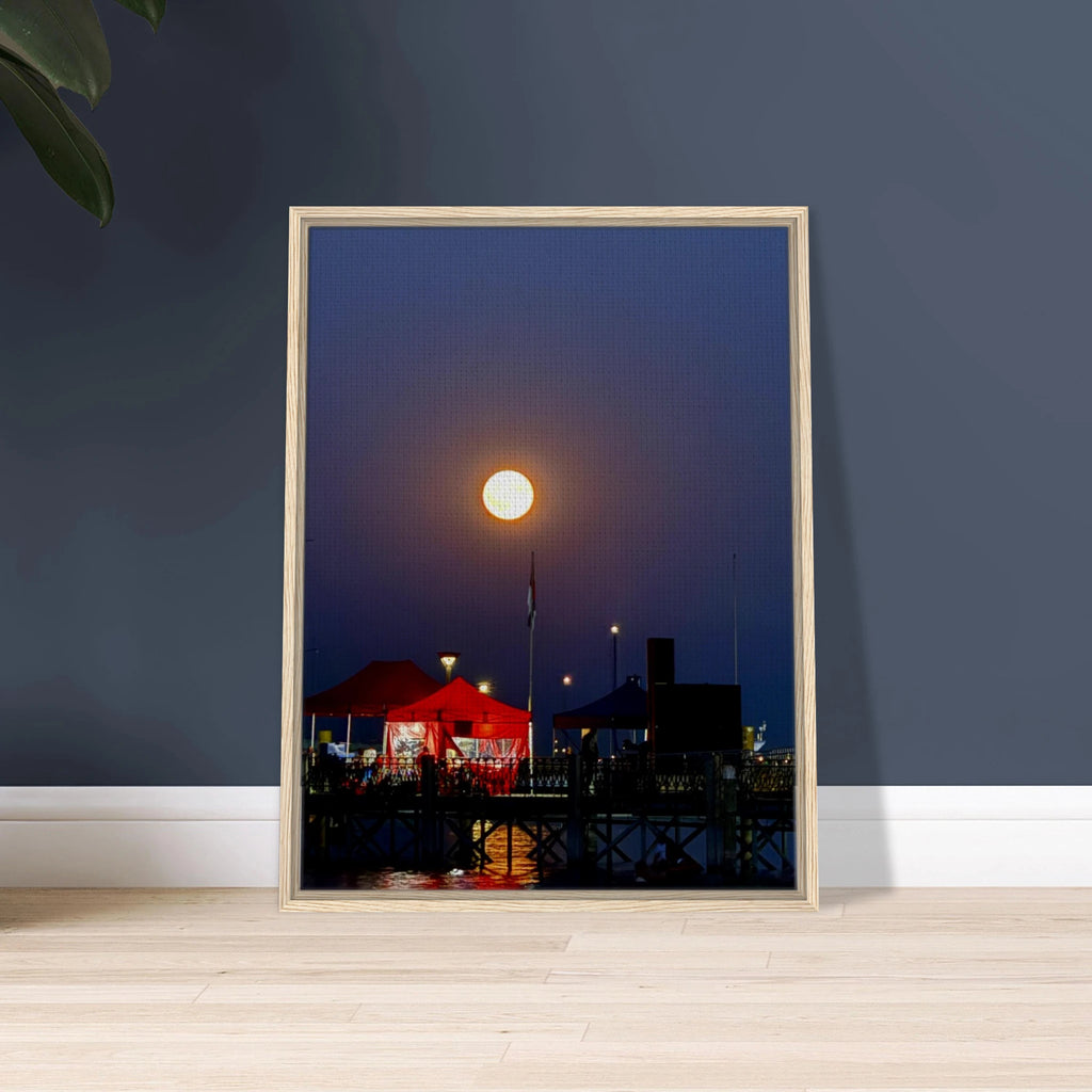 Mystical Fall Full Moon wooden framed canvas print from CaliCuration's Spring 2026 Travel Collection, featuring a vibrant autumn moon scene.