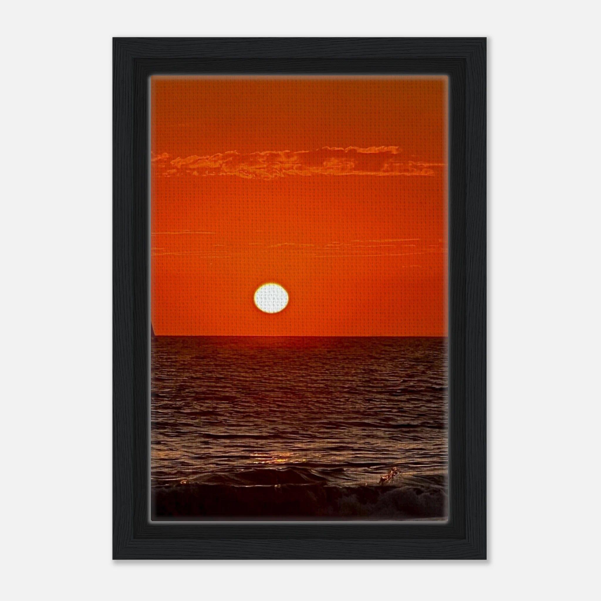 Framed canvas print of California Red Sunset Series 1/3 by CaliCuration, showcasing vibrant red hues in a captivating sunset scene.